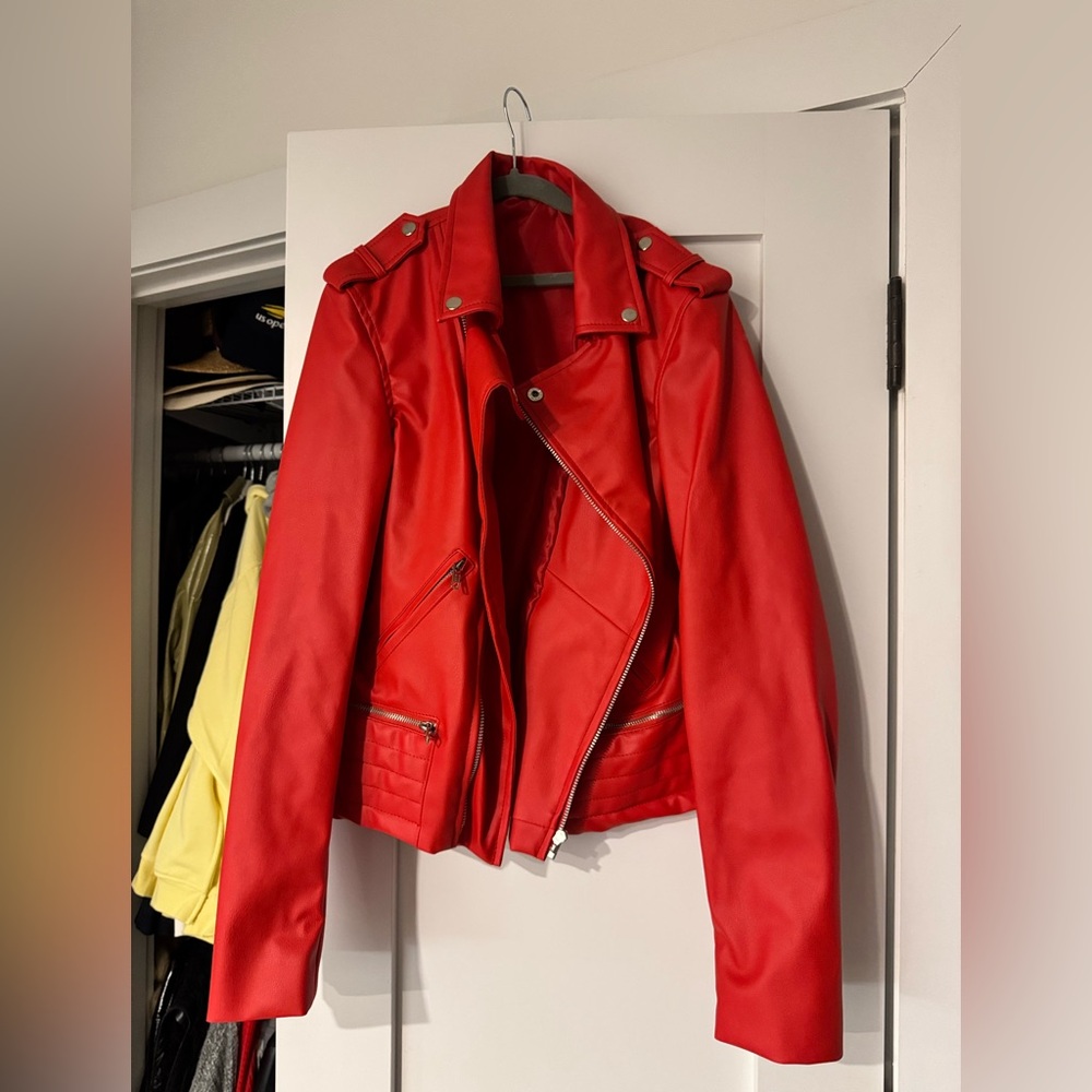 New Faux Leather Motorcycle Red Jacket Riverdale South Side Serpents, Size L
